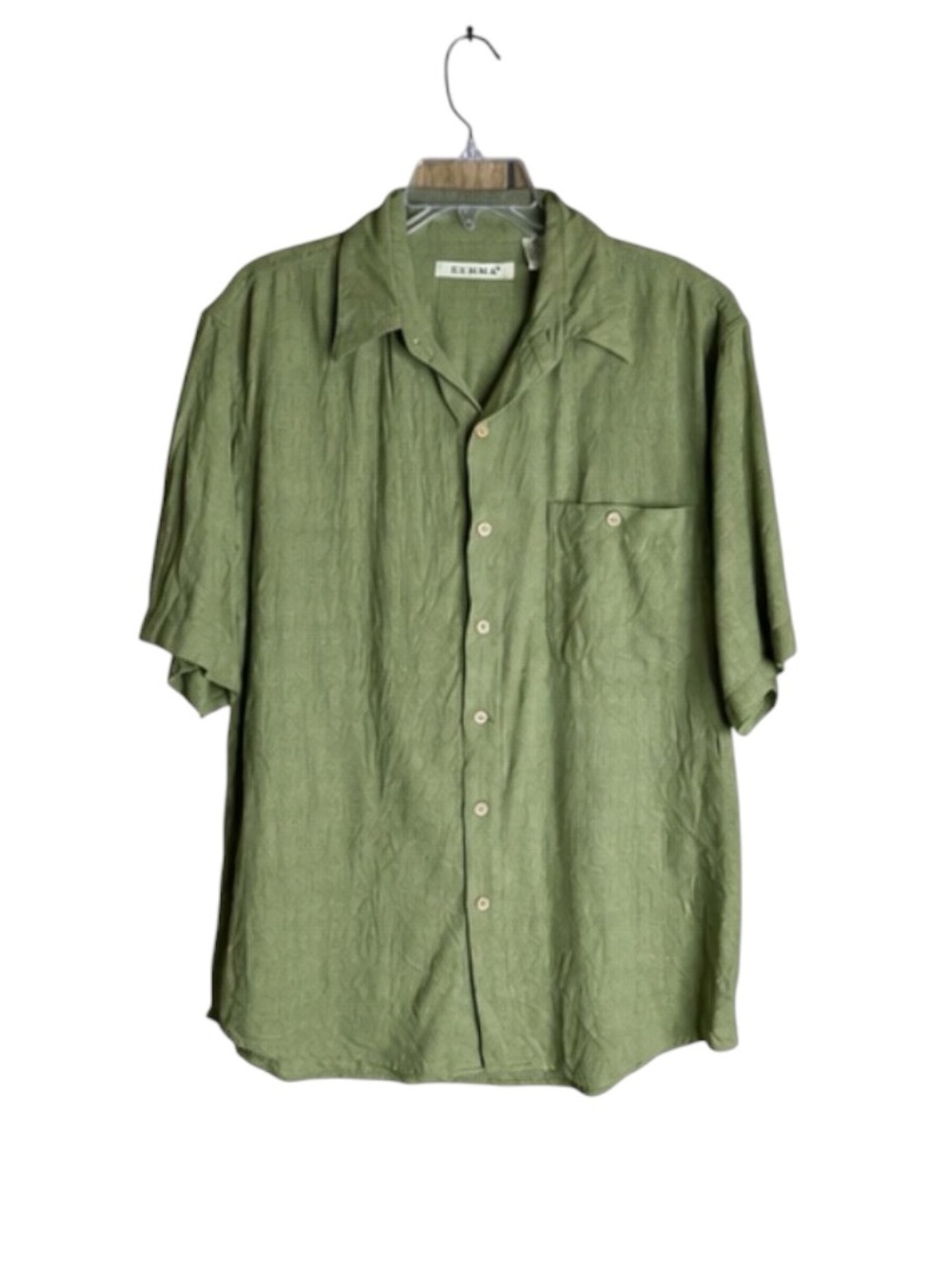 SUMMA 100% Silk Olive Green Button Front Camp Shirt Men’s Medium
